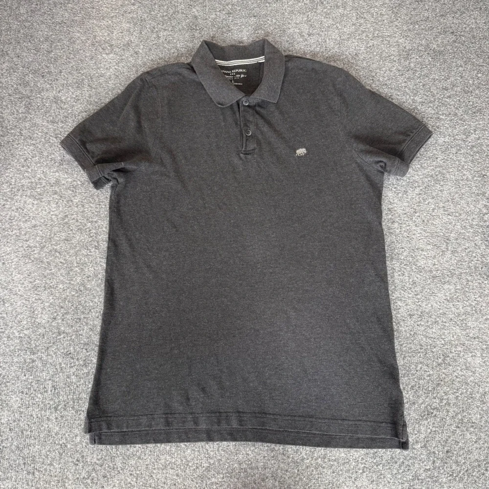 Banana Republic Mens Large Gray Cotton Pique Polo Shirt Short Sleeve Casual Golf